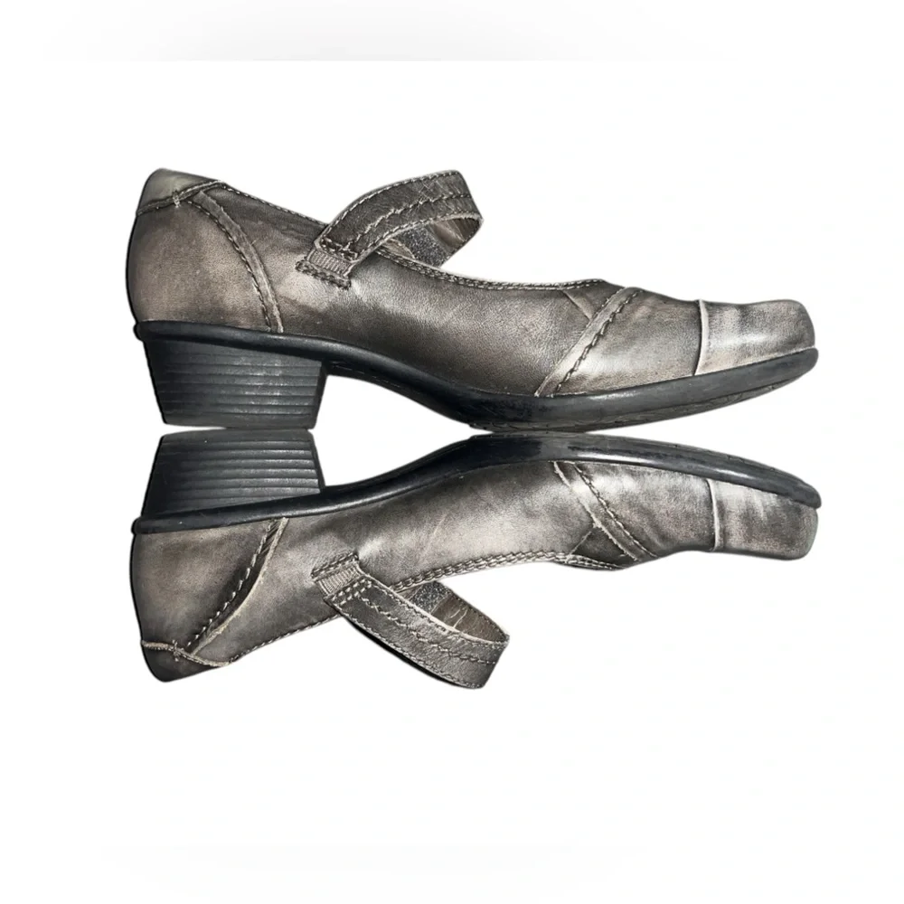 Earth Gray Clover Mary Jane Leather Shoes Size 7 B - Picture 3 of 6